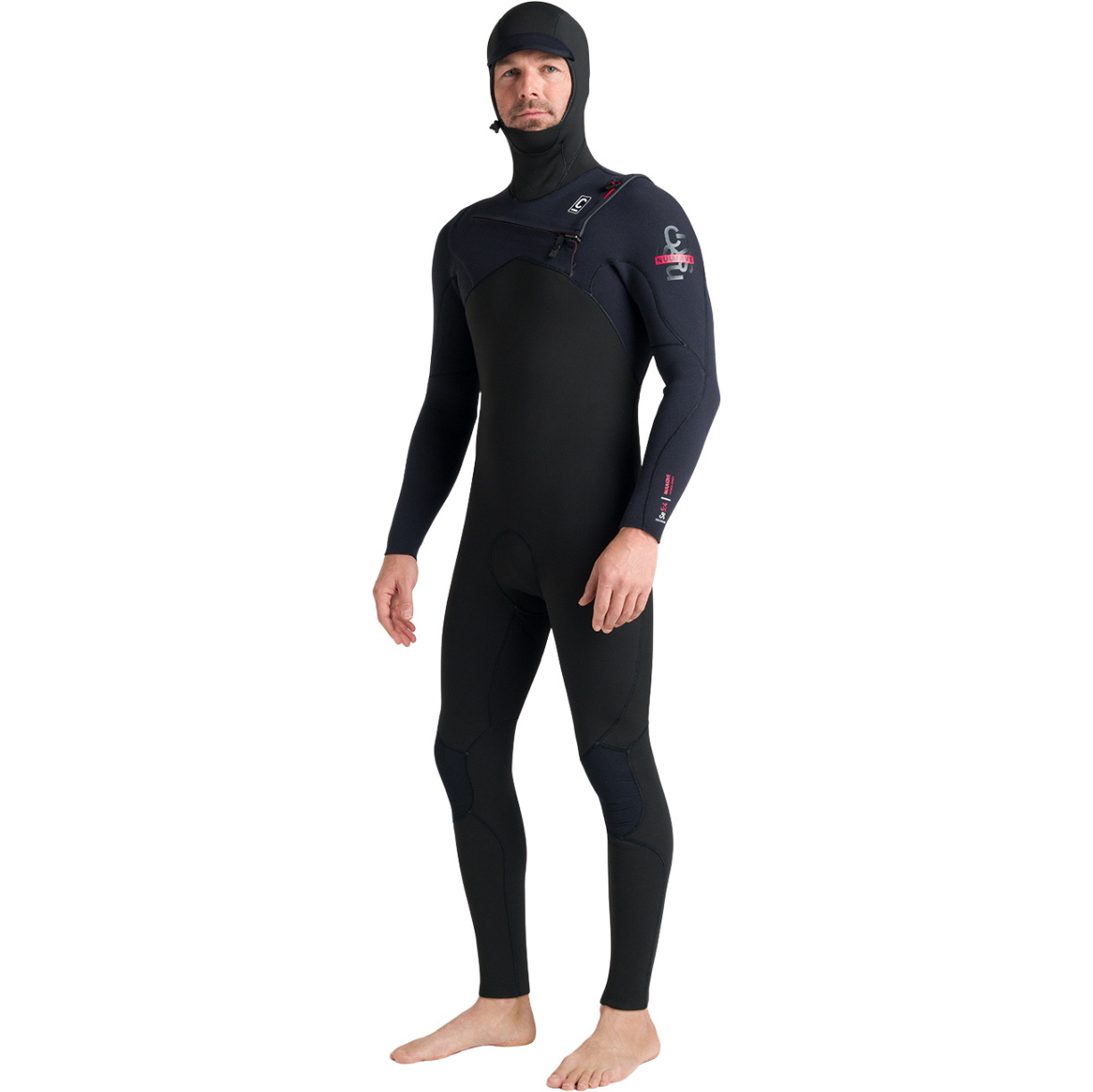 2026 C-Skins Mens Nuwave Session 5/4/3mm Hooded Wetsuit CSE54MH - Black / Black / Red